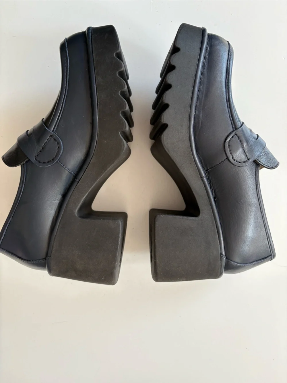Fly London‎ || Muly Chunky Heeled Penny Loafer Two Tone Black Navy 40